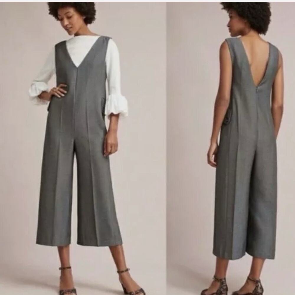 Anthropologie Cartonnier Herringbone Wide Leg Jumpsuit M Black White Sleeveless